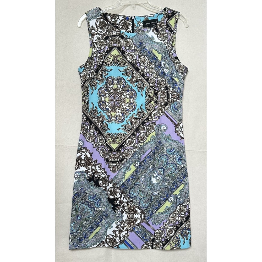 Y2K Connected Apparel Gold Fillagree Paisley Medallion Print‎ Sheath Dress 10